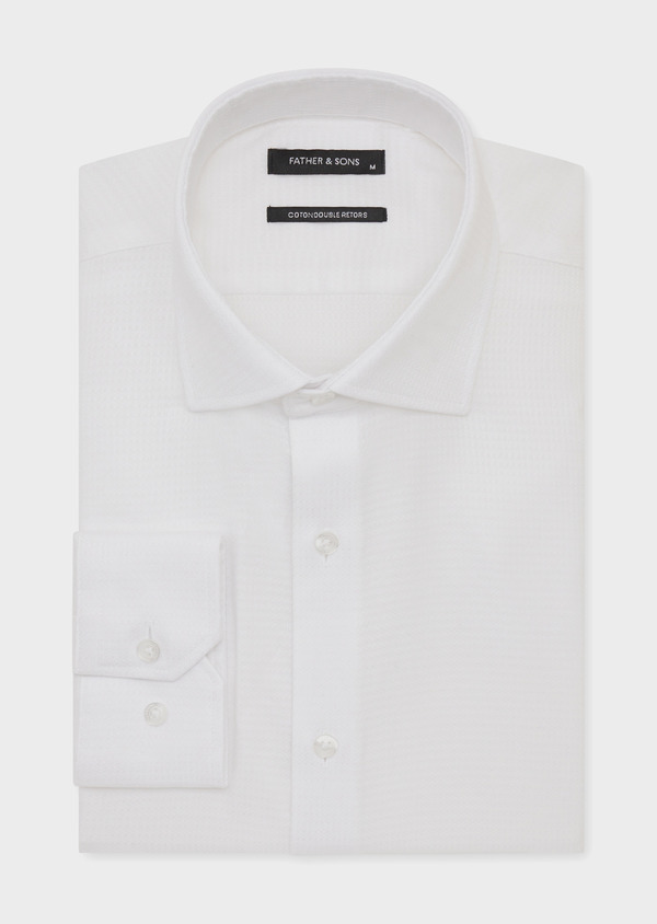 Chemise habillée Slim en coton façonné uni blanc - Father and Sons 56991