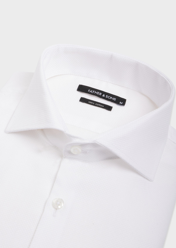 Chemise habillée Slim en coton bio façonné uni blanc - Father and Sons 61782