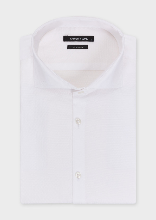 Chemise habillée Slim en coton bio façonné uni blanc - Father and Sons 61781