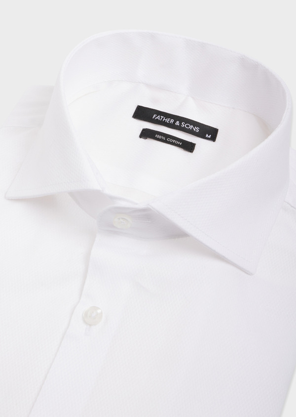 Chemise habillée Slim en coton bio façonné uni blanc - Father and Sons 61785