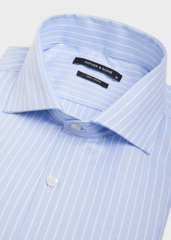 Chemise habillée Slim en coton bio façonné bleu ciel à rayures blanches - Father and Sons 61788