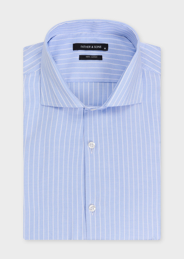 Chemise habillée Slim en coton bio façonné bleu ciel à rayures blanches - Father and Sons 61787