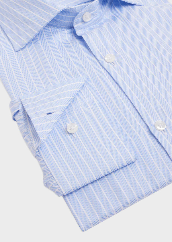 Chemise habillée Slim en coton bio façonné bleu ciel à rayures blanches - Father and Sons 61789