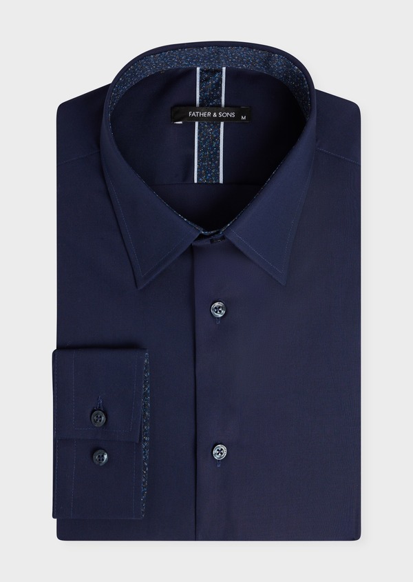 Chemise habillée Regular en satin de coton stretch uni bleu marine - Father and Sons 52379