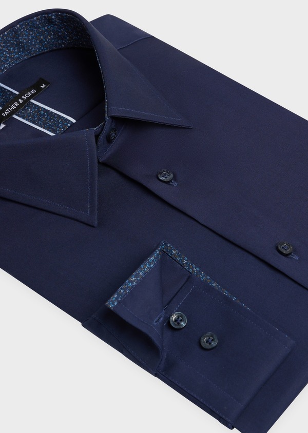 Chemise habillée Regular en satin de coton stretch uni bleu marine - Father and Sons 52381