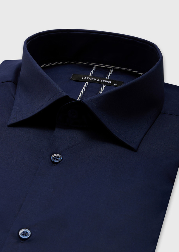 Chemise habillée Slim en satin de coton stretch uni bleu marine - Father and Sons 62501
