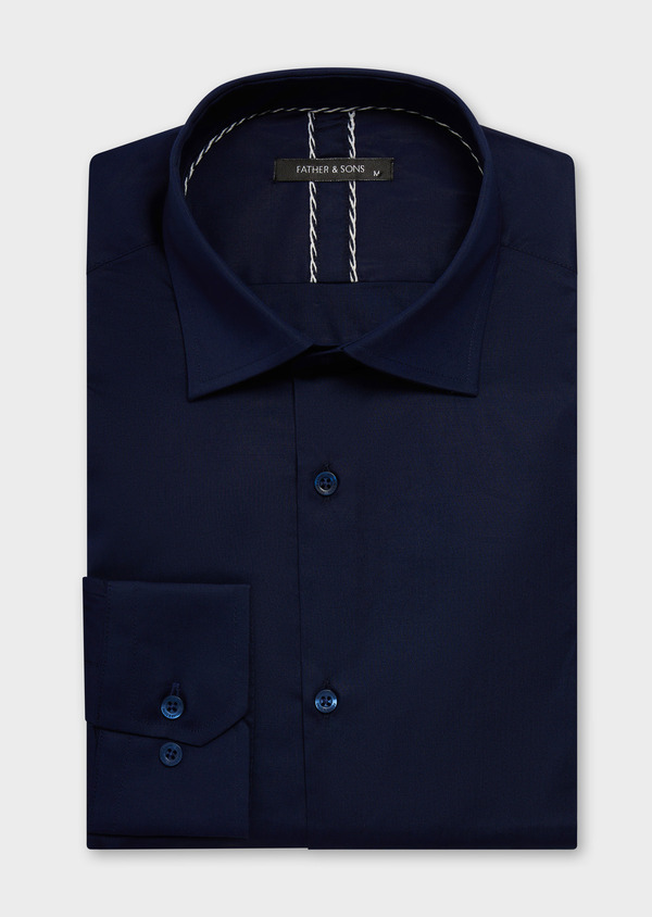 Chemise habillée Slim en satin de coton stretch uni bleu marine - Father and Sons 62500
