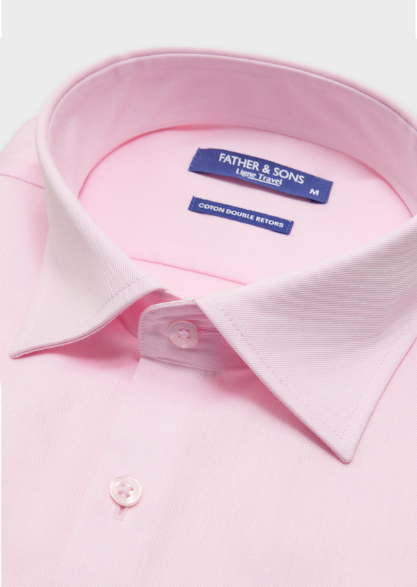 Chemise habillée non-iron Slim en twill de coton uni rose - Father and Sons 61806