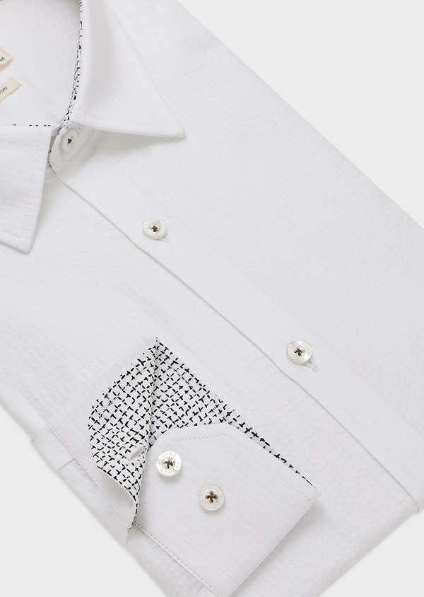 Chemise sport Slim en coton façonné blanc à carreaux - Father and Sons 44811