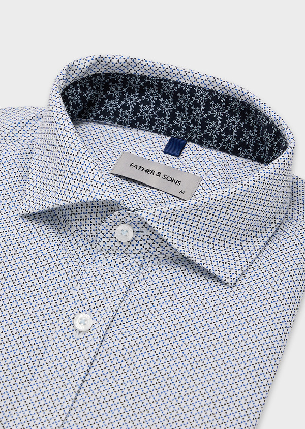 Chemise sport Slim en popeline de coton blanc à motif fantaisie bleu - Father and Sons 44822