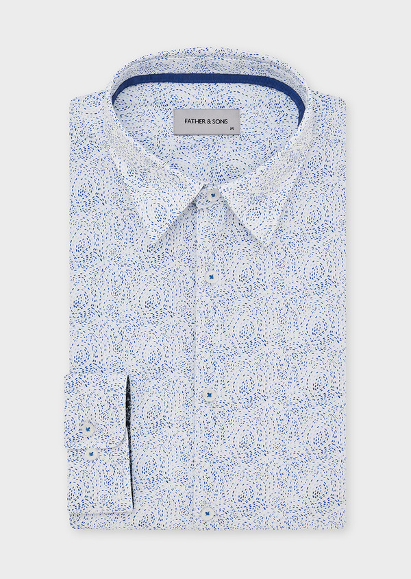 Chemise sport Slim en popeline de coton blanc à motif fantaisie bleu - Father and Sons 44836