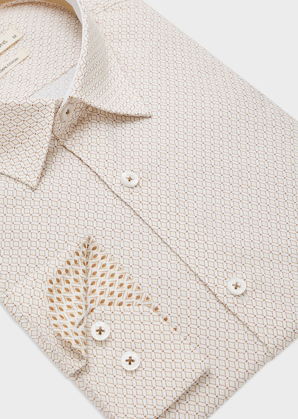 Chemise sport Slim en popeline de coton blanc à motifs géométriques marron - Father and Sons 44808
