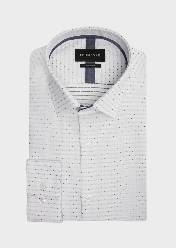 Chemise habillée Slim en coton façonné blanc à motif fantaisie - Father and Sons 42581