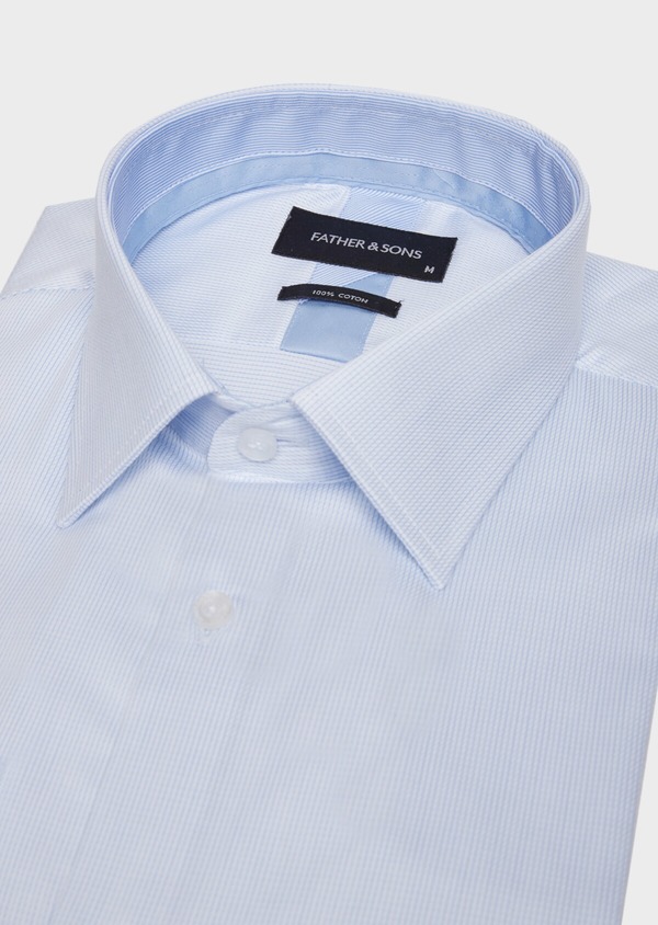 Chemise habillée Slim en façonné de coton bleu azur à motif fantaisie - Father and Sons 43204