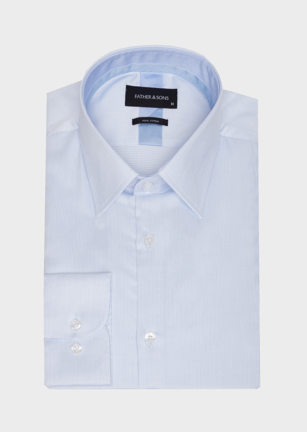 Chemise habillée Slim en façonné de coton bleu azur à motif fantaisie - Father and Sons 43203