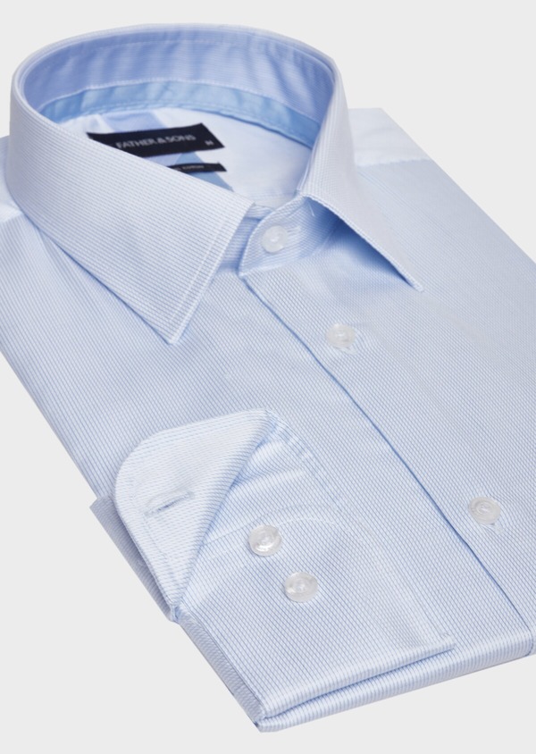 Chemise habillée Slim en façonné de coton bleu azur à motif fantaisie - Father and Sons 43205
