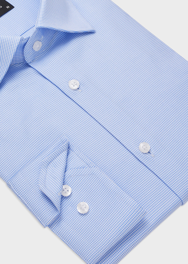 Chemise habillée Slim en coton Jacquard blanc à motif pied-de-poule bleu ciel - Father and Sons 43248