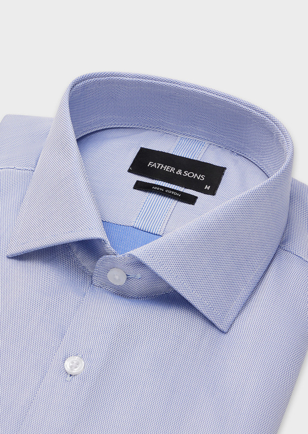 Chemise habillée Slim en coton pinpoint bleu azur à motifs géométriques blancs - Father and Sons 43250