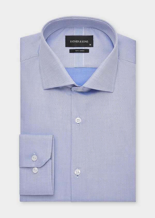 Chemise habillée Slim en coton pinpoint bleu azur à motifs géométriques blancs - Father and Sons 43249