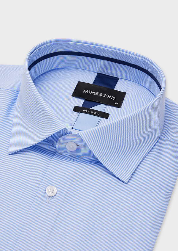 Chemise habillée non-iron Slim en popeline de coton bleu ciel à rayures blanches - Father and Sons 43256