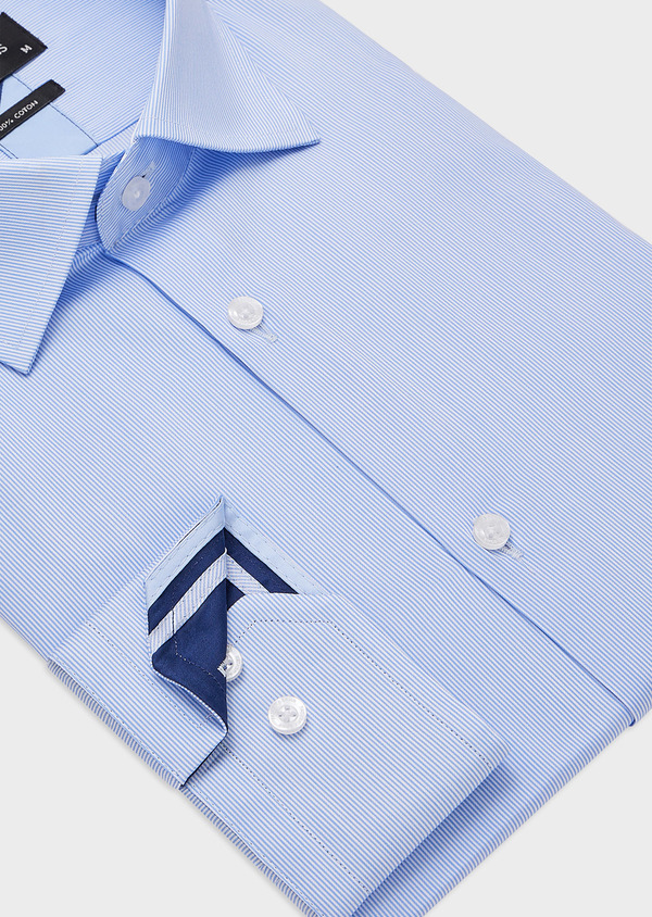 Chemise habillée non-iron Slim en popeline de coton bleu ciel à rayures blanches - Father and Sons 43257