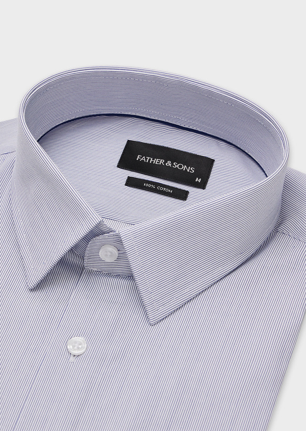 Chemise habillée Regular en coton Jacquard blanc à rayures bleues - Father and Sons 43253