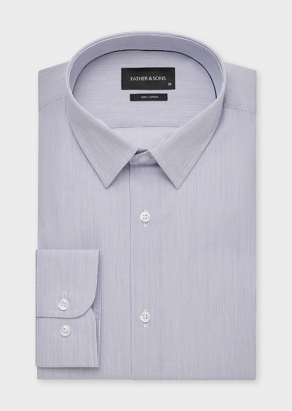 Chemise habillée Regular en coton Jacquard blanc à rayures bleues - Father and Sons 43252