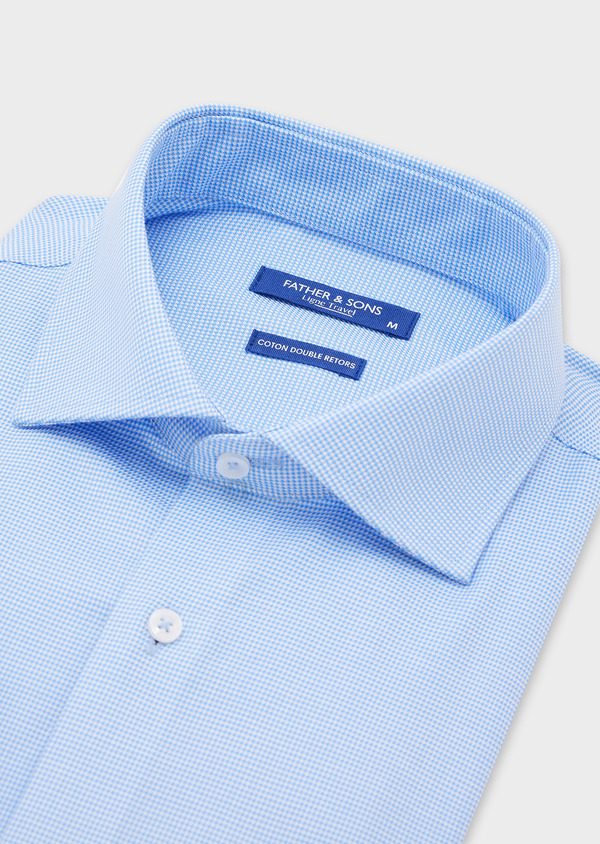 Chemise habillée non-iron Regular en popeline de coton bleu ciel à motif fantaisie - Father and Sons 44621