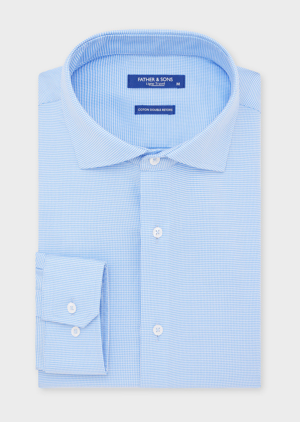 Chemise habillée non-iron Regular en popeline de coton bleu ciel à motif fantaisie - Father and Sons 44620