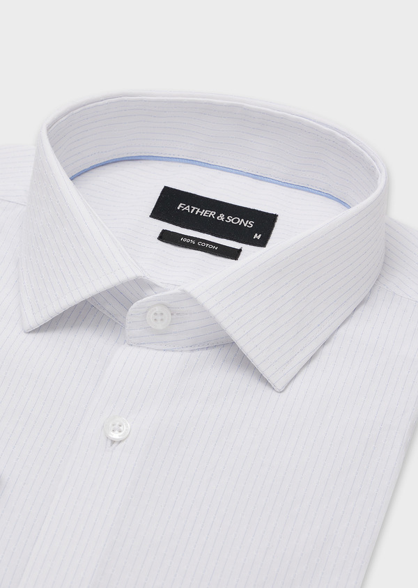 Chemise habillée Regular en popeline de coton blanc à rayures bleues - Father and Sons 44711
