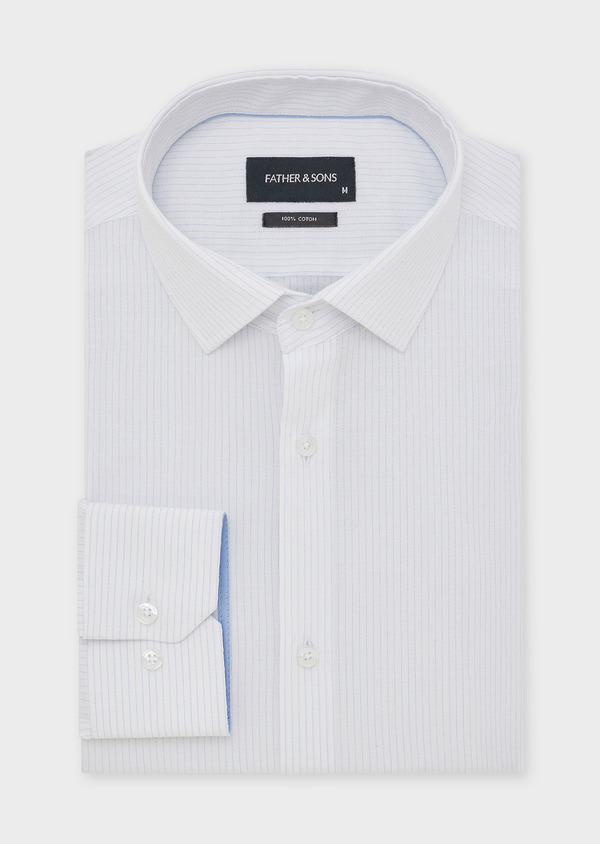 Chemise habillée Regular en popeline de coton blanc à rayures bleues - Father and Sons 44710