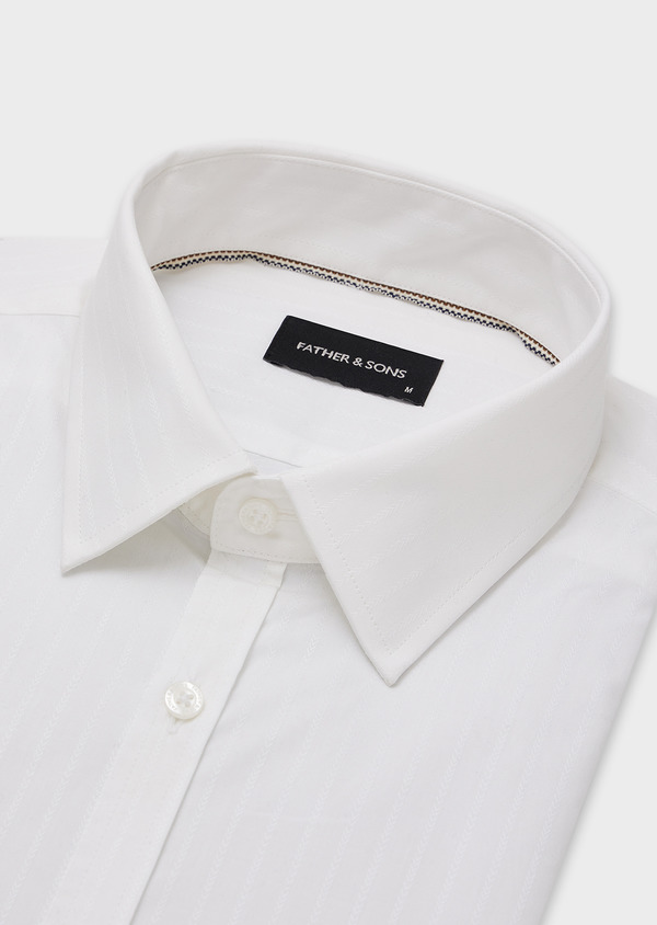 Chemise habillée Slim en coton façonné blanc à motif fantaisie - Father and Sons 44648