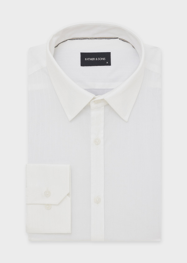 Chemise habillée Slim en coton façonné blanc à motif fantaisie - Father and Sons 44647
