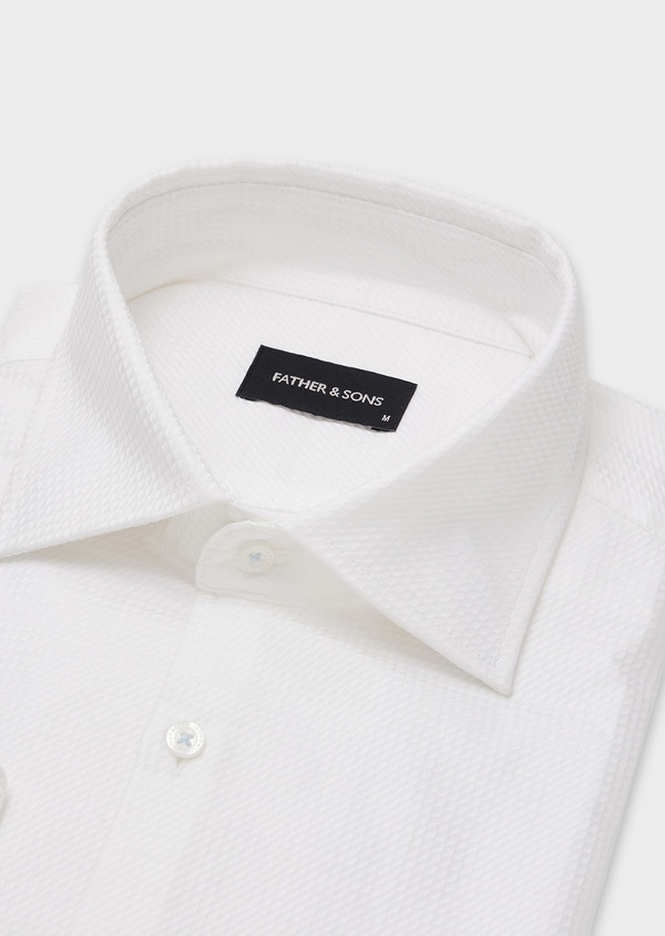 Chemise habillée Slim en coton façonné blanc à motif fantaisie - Father and Sons 44645
