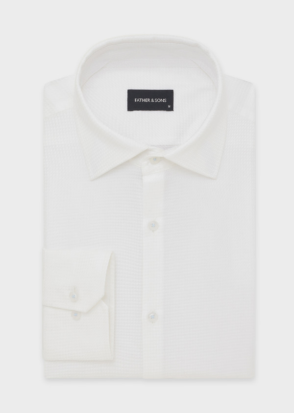 Chemise habillée Slim en coton façonné blanc à motif fantaisie - Father and Sons 44644