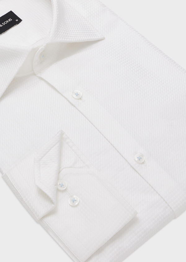 Chemise habillée Slim en coton façonné blanc à motif fantaisie - Father and Sons 44646