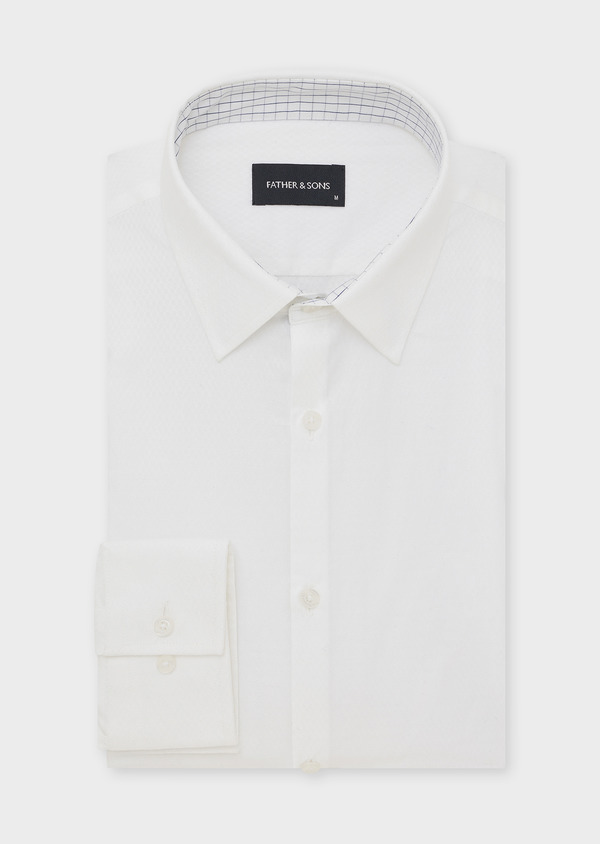 Chemise habillée Slim en coton façonné blanc à motif fantaisie - Father and Sons 44635