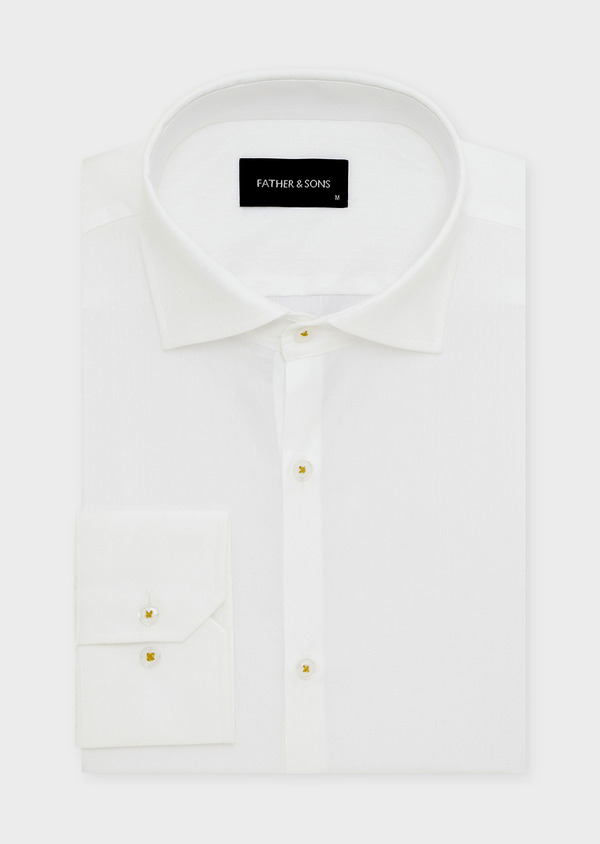 Chemise habillée Slim en coton façonné blanc à motif fantaisie - Father and Sons 44629