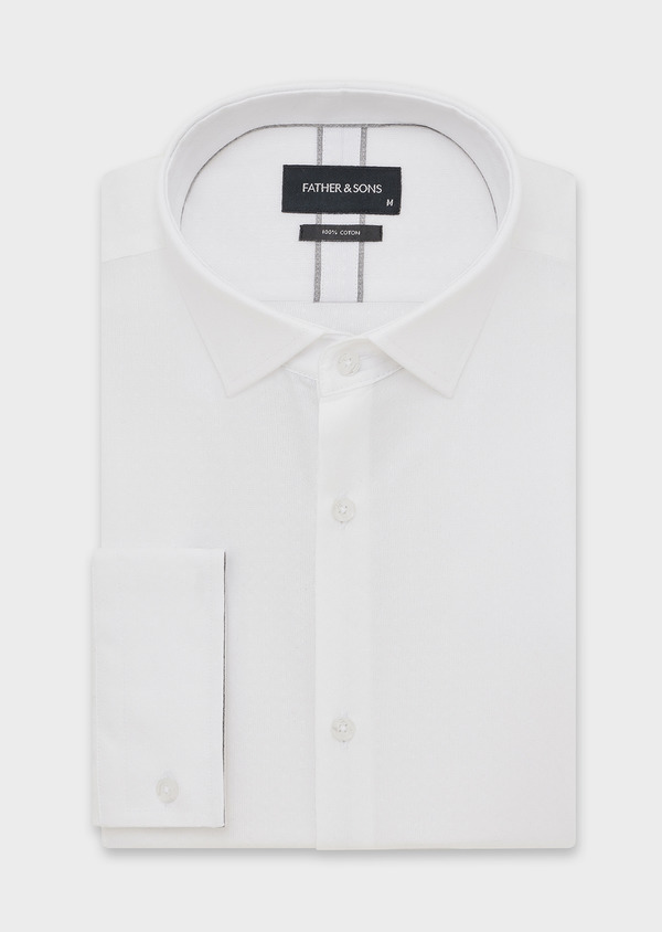 Chemise habillée Slim en coton façonné blanc à motif fantaisie - Father and Sons 44722