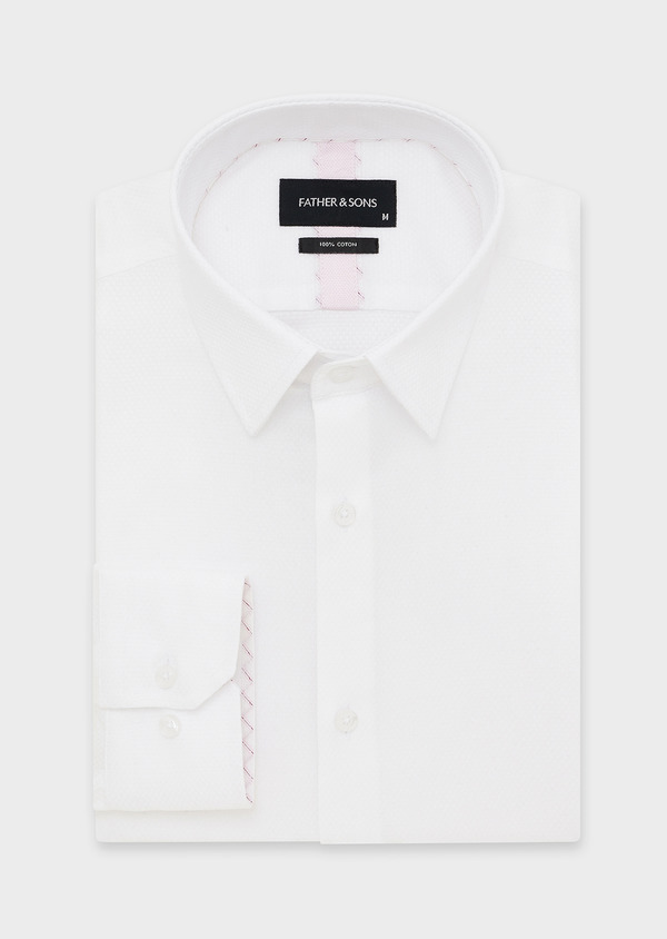 Chemise habillée Slim en coton façonné blanc à motif fantaisie - Father and Sons 44719