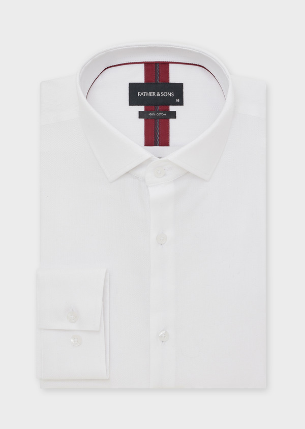 Chemise habillée Slim en coton façonné blanc à motif fantaisie - Father and Sons 44701