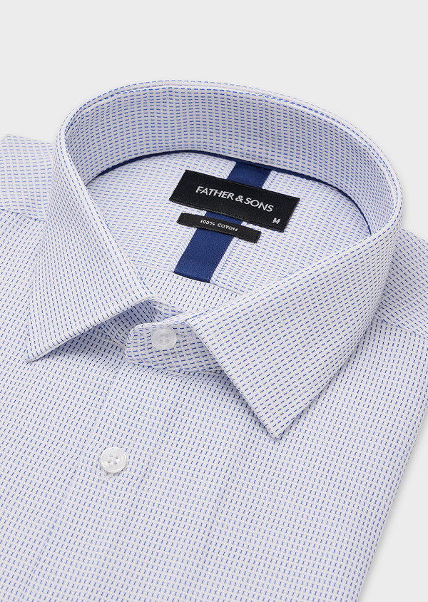 Chemise habillée Slim en coton Jacquard blanc à motif fantaisie bleu - Father and Sons 44699