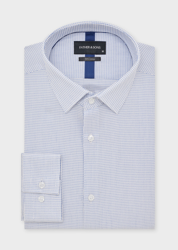 Chemise habillée Slim en coton Jacquard blanc à motif fantaisie bleu - Father and Sons 44698