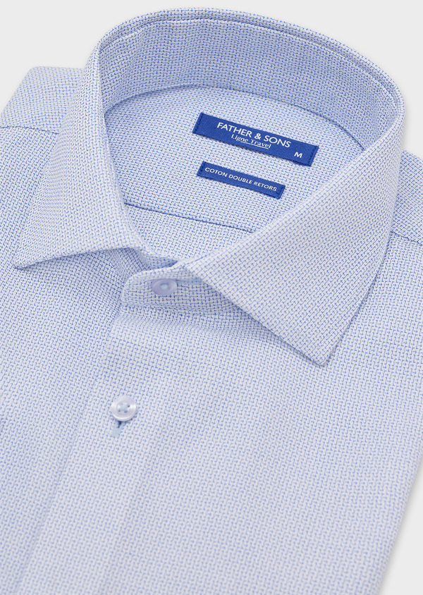 Chemise habillée non-iron Slim en coton Jacquard bleu ciel à motif fantaisie - Father and Sons 44612