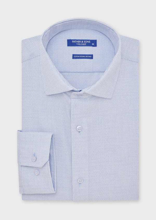 Chemise habillée non-iron Slim en coton Jacquard bleu ciel à motif fantaisie - Father and Sons 44611