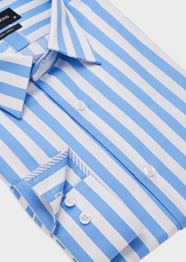 Chemise habillée Slim en popeline de coton bleu azur à rayures blanches - Father and Sons 44727