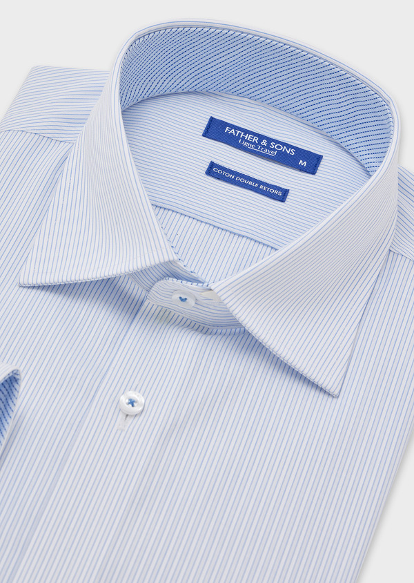 Chemise habillée non-iron Slim en popeline de coton blanc à rayures bleues - Father and Sons 44615