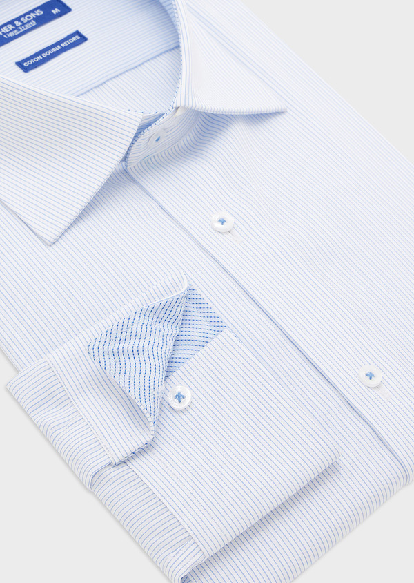 Chemise habillée non-iron Slim en popeline de coton blanc à rayures bleues - Father and Sons 44616