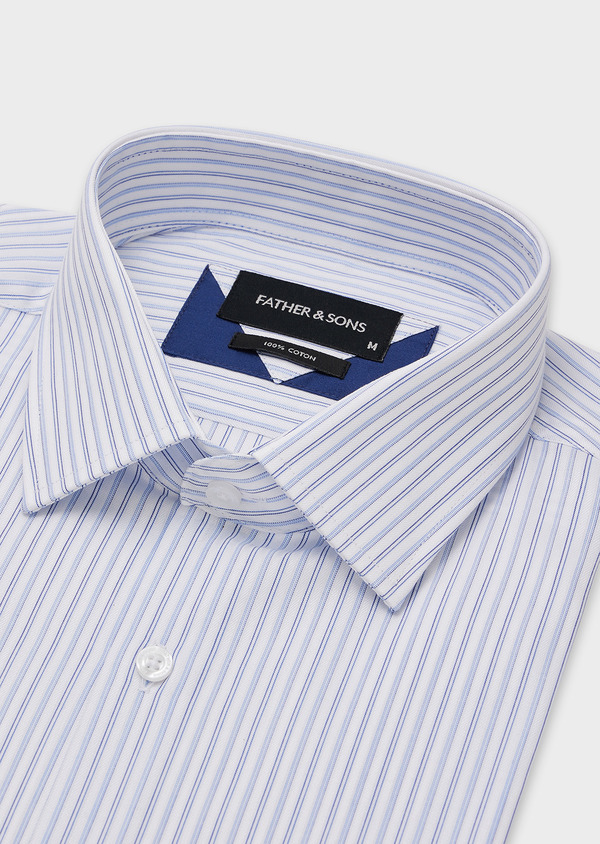 Chemise habillée Slim en coton façonné blanc à rayures bleues - Father and Sons 44684