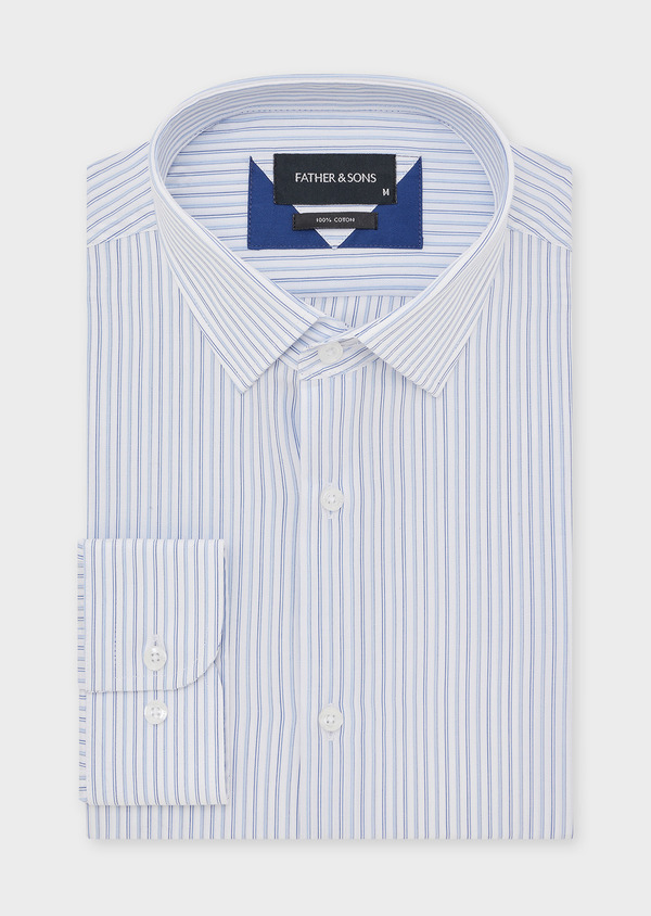 Chemise habillée Slim en coton façonné blanc à rayures bleues - Father and Sons 44683